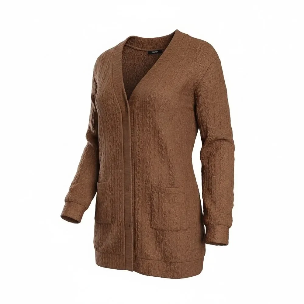 JULYCLO Brown Cable Knit Cardigan Sweaterw Pockets -NIP